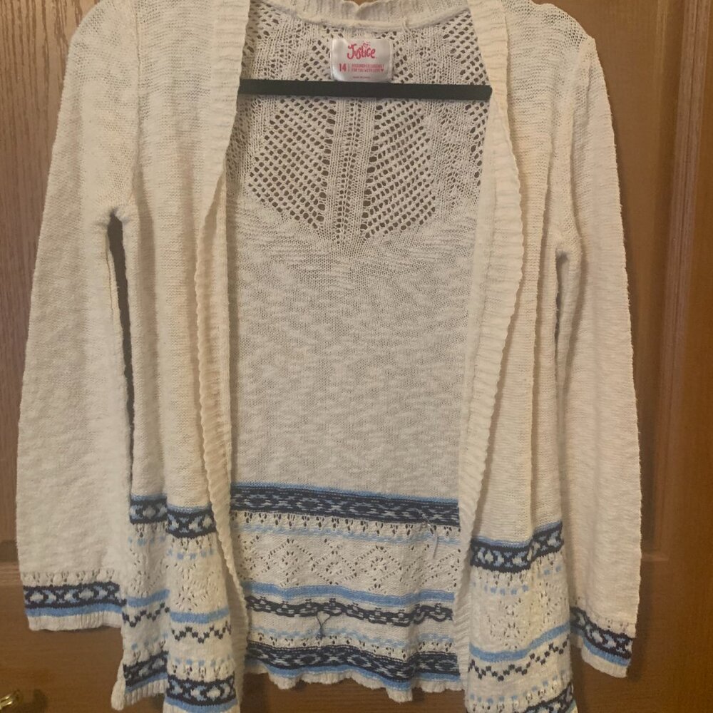 Justice Girls Cardigan Sweater Size 14 100% cotton